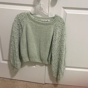 Altar'd State Mint Green Cable & Waffle Knit Crewneck Sweater